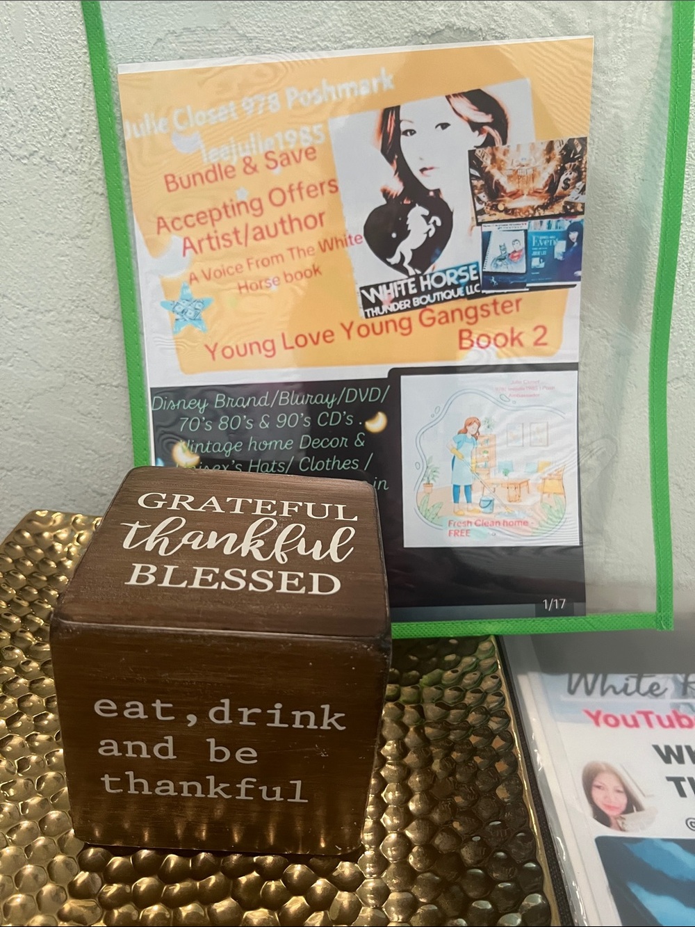#2346* “4x4”Vintage Grateful Hearts Gather-Wood Block Sign-W/White Lettering - Picture 5 of 17